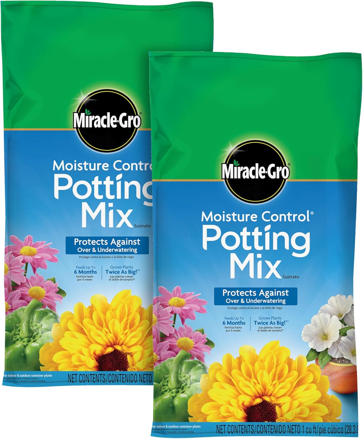 Miracle-Gro Moisture Control Potting Mix for Outdoor and Indoor Plants, 1 cu. ft. 2-pack