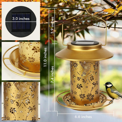 Solar Bird Feeders Outdoors Hanging - Metal Waterproof Outside Wild Bird Feeders Solar Garden Lantern Ideal Gift for Bird Lovers, Women and Mom, Decoration for Yard, Patio, Lawn