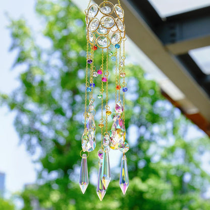 HDCRYSTALGIFTS Crystal Suncatchers, Hanging Crystals Sun Catcher with Colorful Beads Chain Rainbow Maker for Window Indoor Outdoor Home Office Garden Decoration