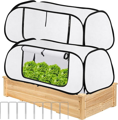 ANGAR 2Pack Pop Up Winter Garden Covers for Raised Beds, 45" x 22" x 16"Plant Covers Freeze Protection, Garden Rows Greenhouse Raised Bed Cover for Seedlings Vegetable Fruits Rows, Includes 16 Stakes