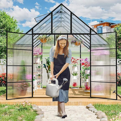 10x12 FT Greenhouse for Outdoor Large Heavy Duty Polycarbonate Greenhouses Aluminum Frame Walk-in Green House with 2 Windows Wider Door for Garden Plants Outside