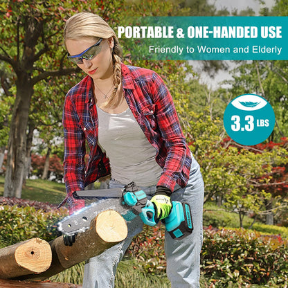 8 Inch Electric Chainsaw Cordless With Auto Oiler, Seniors Friendly Batteries Powered Hand held Chain saw Kit, Automatic Chain Tensioning & Auto Oiler For Tree Branches, Courtyard, And Garden