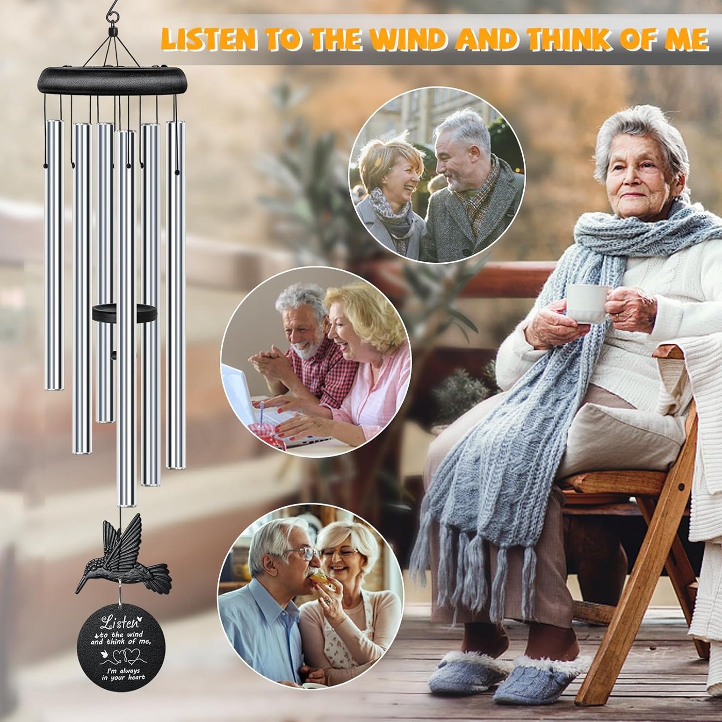 Sympathy Wind Chimes for Outside Deep Tone, Memorial for Loss of Loved One Prime, Bereavement Condolence Remembrance Funeral Gifts for Grieving Friends Loss of Mother Father