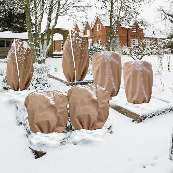 6 Pcs Plant Covers Freeze Protection Reusable Plant Protector with Zipper Frost Cloth Warm Blankets, Winter Bush Covers Freeze Protection from Cold Sun Frost Wind