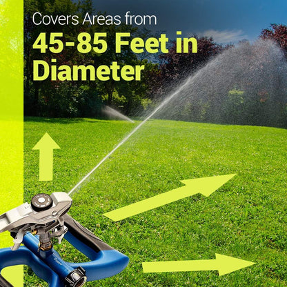 Lawn Sprinkler with Metal Head - 360 Degree Pulsating Garden Water Sprinkler for Lawn - Waters up to 85 feet in Diameter, Adjustable Spraying Area and Distance