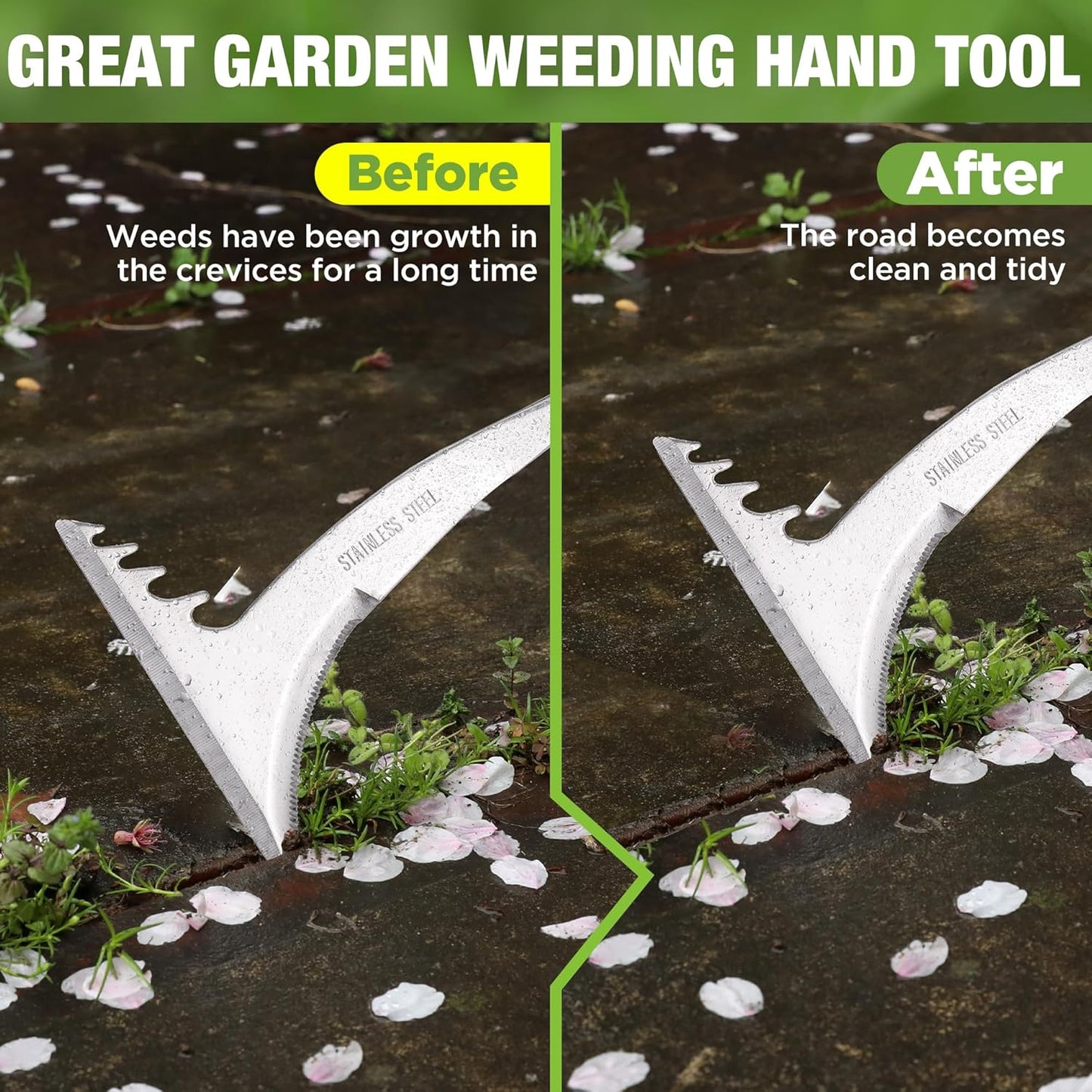 WORKPRO Crack Weeder, 12.5" Stainless Steel Crevice Weeding Tool with Soft Handle, L-Shaped Side-Walk Weed Removal Scraper, for Garden Lawn Yard Patio Terrace Paving Garden Hand Tool