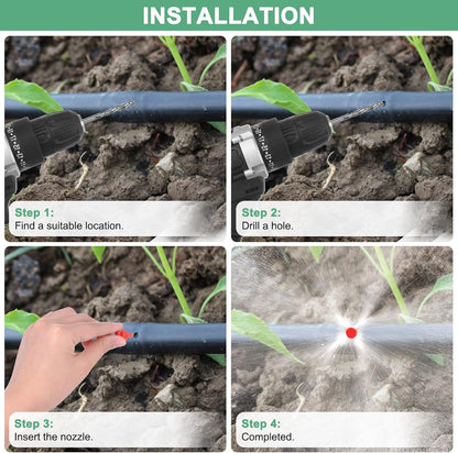 300-Pack Misting Nozzles, 90/180/360 Degree Irrigation Emitter Sprinklers for Garden/Plant/Lawn Water Irrigation System Barbed Refraction Atomizing Dripper [Blue/Green/Red]