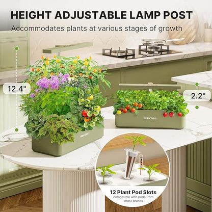 SUNCOZE Hydroponics Growing System Kit 12 Pods, 24W LED Grow Light Indoor Garden, 4L Water Tank with Quiet Pump, Adjustable Height Herb Garden Planter Indoor Kit, Gardening Gifts, Green