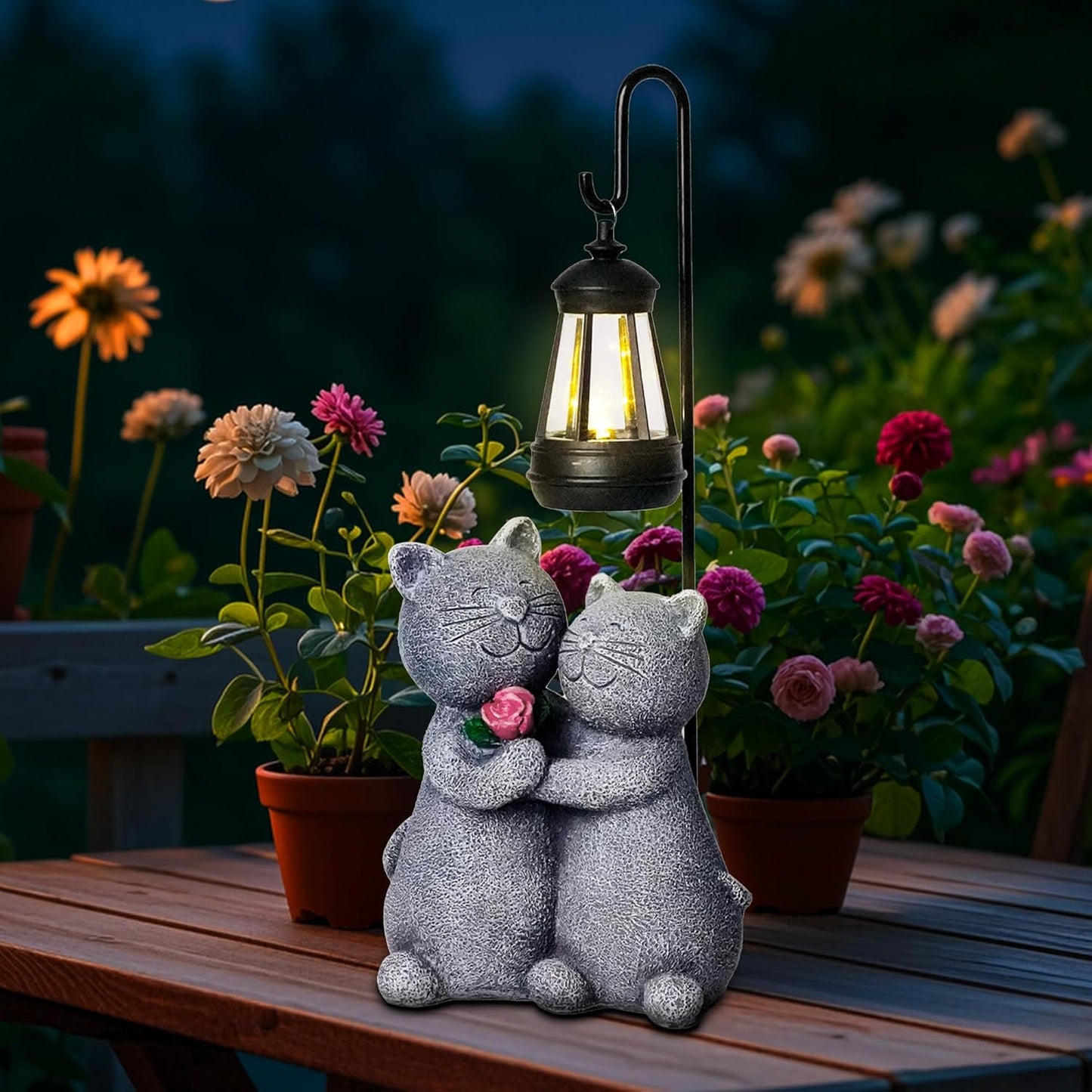 Outdoor Cat Garden Statues with Solar Lantern, Solar Lantern Cat Figurines Decor for Yard, Lawn, Porch & Patio, Unique Housewarming/Birthday Gifts for Women
