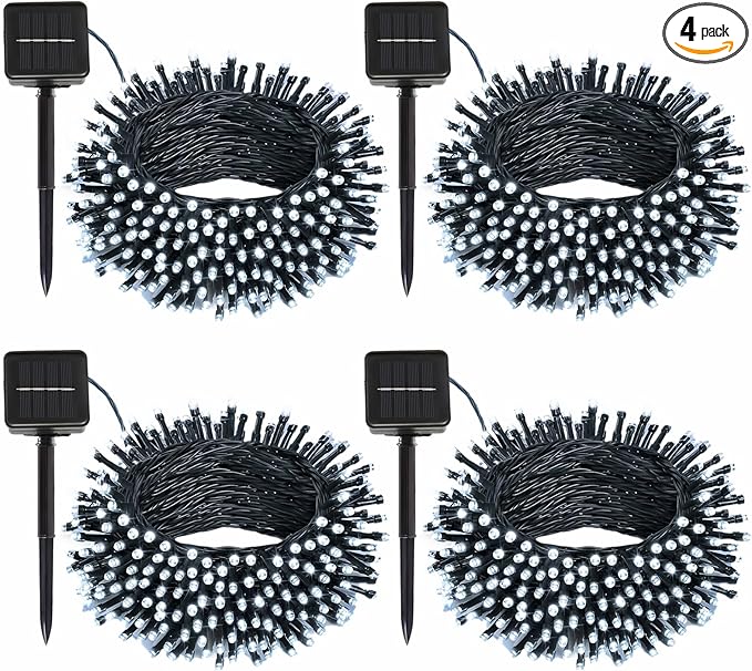 4 Pack Solar String Lights Outdoor, 400 LED Extra-Long 156Ft Solar Lights Outdoor with 8 Lighting Modes, IP65 Waterproof for Garden, Patio, Xmas, Balcony, Tree, Wedding, Party Decor (White)