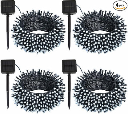 4 Pack Solar String Lights Outdoor, 400 LED Extra-Long 156Ft Solar Lights Outdoor with 8 Lighting Modes, IP65 Waterproof for Garden, Patio, Xmas, Balcony, Tree, Wedding, Party Decor (White)