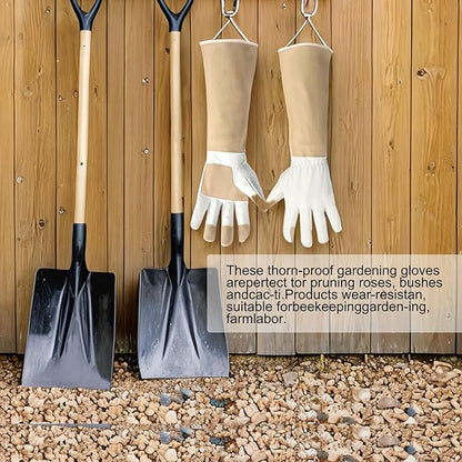 Long Gardening Gloves Men & Women Breathable Cowhide Leather Rose Pruning Thorn Proof Durable Heavy Duty
