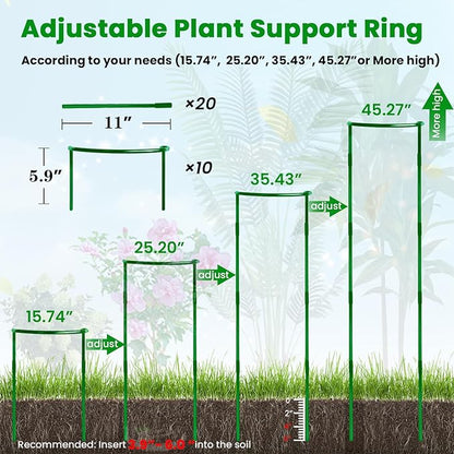 10-Pack Adjustable Height Snake Plant Support Stakes- Sturdy, Rust-Resistant Plant Supports for Indoor and Outdoor Potted Plants (16x10Inch) - Flower and Garden Peony Support