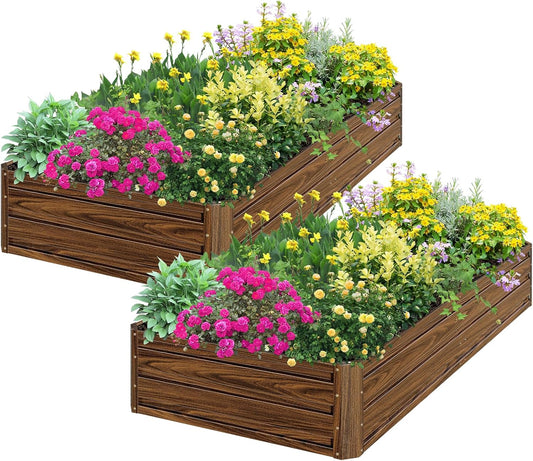 SnugNiture 2 Pcs 8x4x1FT Raised Garden Bed Galvanized Planter Garden Boxes Outdoor, Deep Root Planter Raised Bed for Vegetables Flowers Herbs,Brown