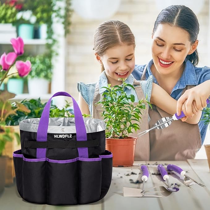 Purple Garden Tool Set Gardening Items for Women - 11PCS Heavy Duty Garden Tools with Detachable Storage Bag, Weeder, Dual-Purpose Hoe