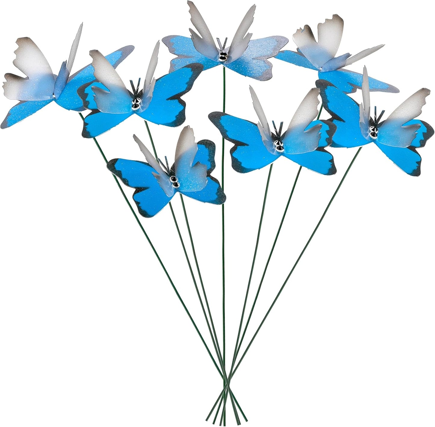 Handmade Butterfly Garden Stakes – Set of 7 Sky Blue Decorative Butterflies Idea for Garden & Nature Lovers – Outdoor & Indoor Garden Decor – Air Aquarium Handmade by Kushner