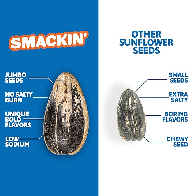 SMACKIN' Sunflower Seeds, Roasted Jumbo Small-Batch, American Made - Original. 1.5oz bags (6 Pack)