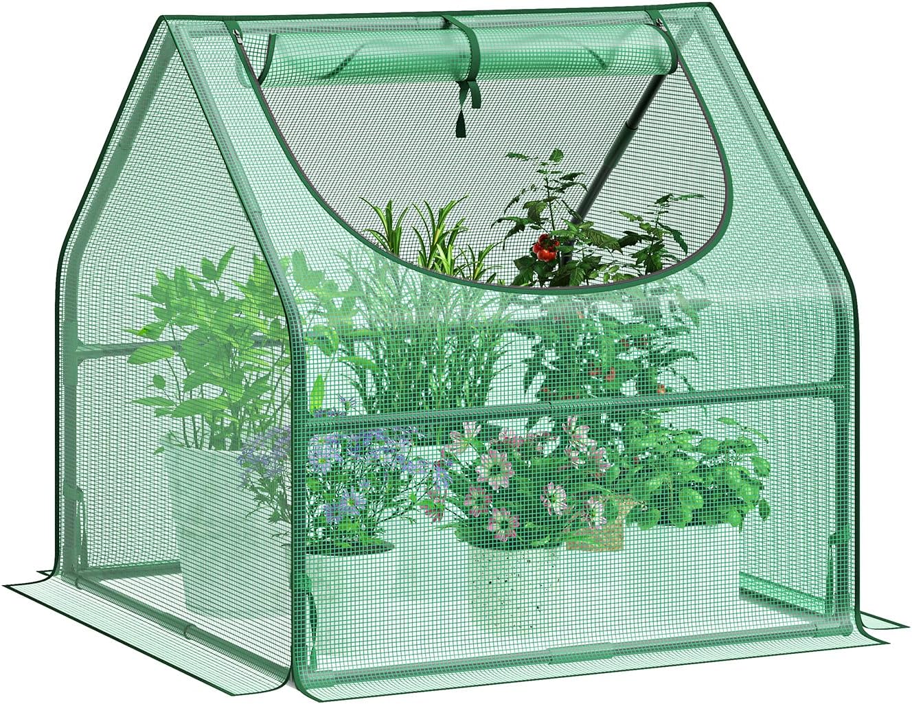 Greatbuddy Portable 3×3×3FT Mini Greenhouse, High-Density PE Plant Cover with Roll-up Zipper Window, Perfect for Indoor Outdoor Plant Growing