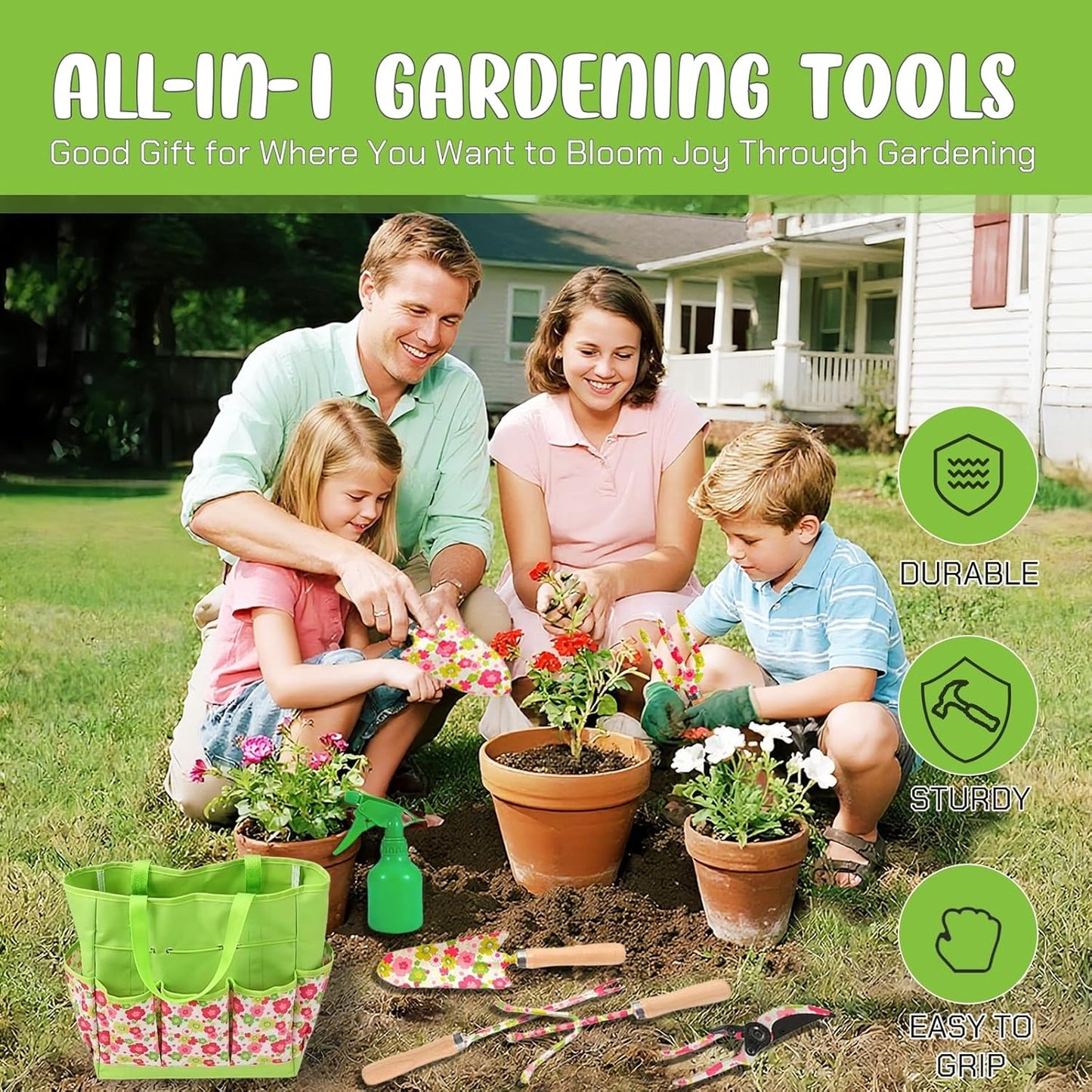 Heavy Duty Floral Gardening Tools Kit - 26PCS Gardening Tool Set with Non-Slip Rubber Handle, Complete Gardening Tool Bag Set for Women