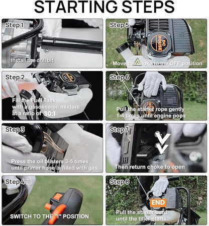 DC HOUSE 52cc 1800W Gas Powered Earth Auger EPA Certified Post Hole Digger, with Drill Bit 12 inch, Mixing Ratio 30:1, for Fence, Farmland and Garden