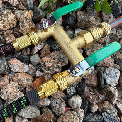 EBH Garden Hose Splitter, 2-Way High Flow Heavy Duty Brass Outdoor Hose Manifold with Extra Long Handles Full Flow Faucet Adapter- 3/4” GHT(Green)