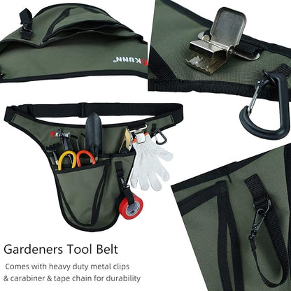 KUNN Garden Tool Belt,Durable Adjustable Tool Belt Waist Pouch with 4 Pocket for Women Men Gardeners Florist Army Green