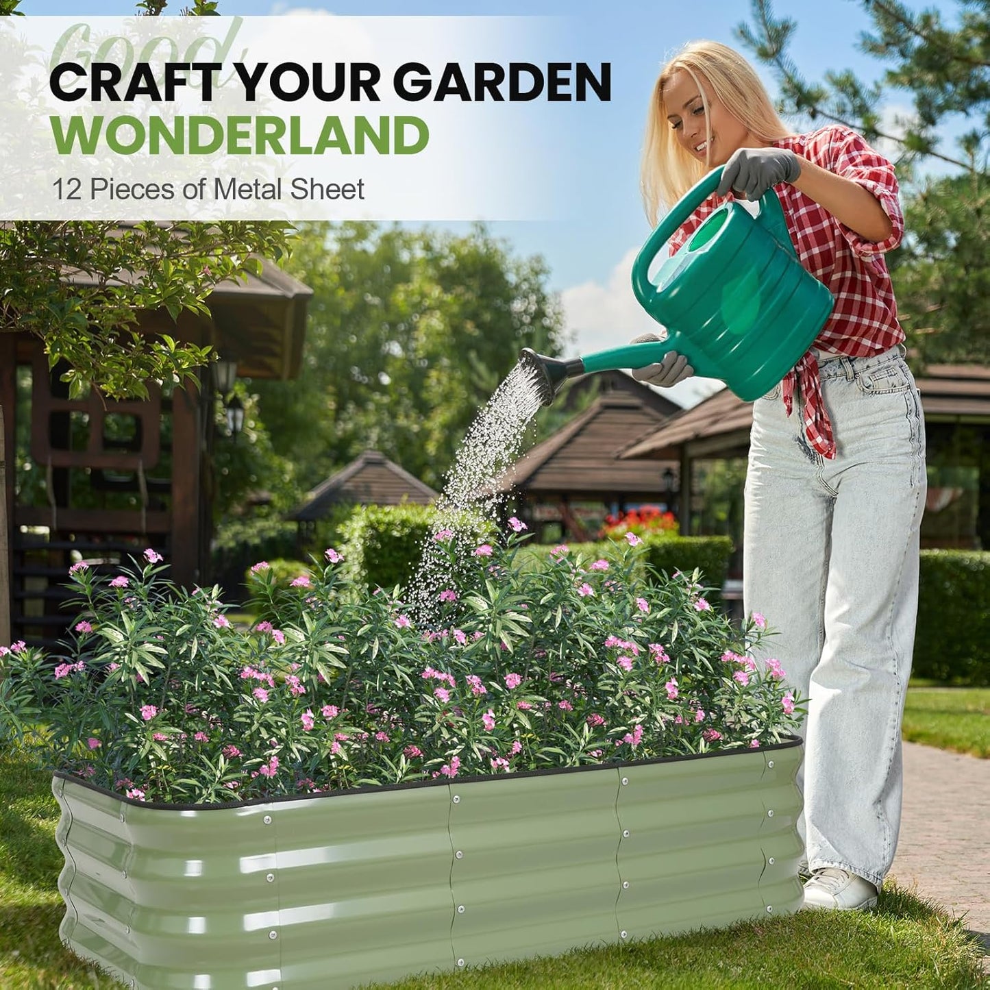 2Pcs 3-in-1 Adjustable Raised Garden Bed Kit | Galvanized Planter Boxes for Vegetables, Flowers | 12" Tall, Multiple Sizes (4x2x1ft, 3x3x1ft, 5x1x1ft) | Outdoor Metal Raised Bed for Gardening, Green