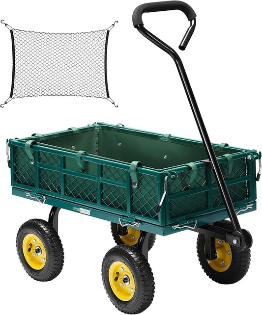 VIVOHOME Heavy Duty 400 Lbs Capacity Mesh Steel Garden Cart Folding Utility Wagon with Removable Sides Green