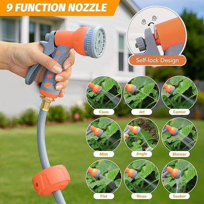 GarveeLife Retractable Garden Hose Reel 5/8 in x 65 Ft, Wall Mounted Garden Hose Reel, with 9 Function Sprayer Nozzle, Any Length Lock, Lock/Automatic Slow Return System, 180° Swivel Bracket(Grey)