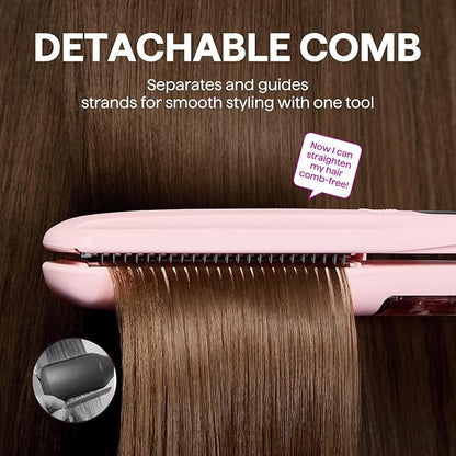 Wavytalk Steam Sesh Hair Straightener, Steam Reduces Damage, Nourishes Hair, and Expedites Straightening, 1.38'' Nano Titanium Flat Iron with Detachable Comb for Silk Press Smoothing & Blowout, Pink