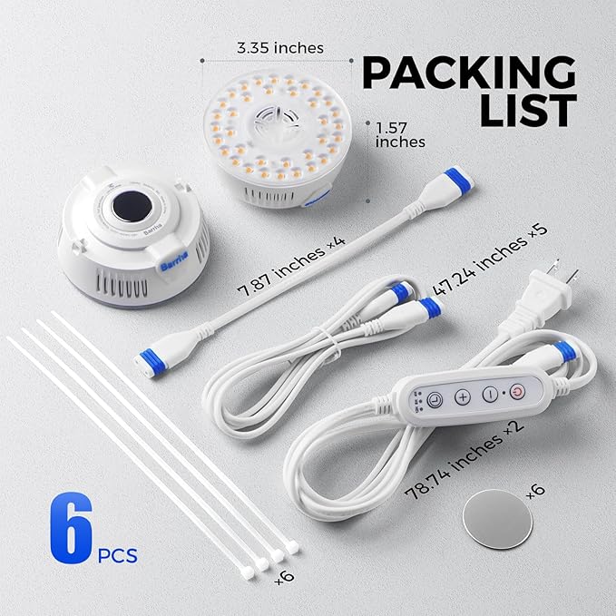 Barrina Orbgrow OG09 Puck Grow Light with Timer, Pinkish White 54W(6 x 9W, 810 Watt Equiv), Full Spectrum Plant Light for Indoor Plants, Magnetic & Linkable, 5 Levels Dimmable for Plant Shelf, 6 Packs