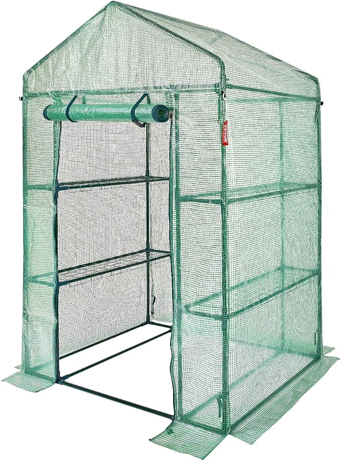 VEVOR Walk-in Green House, 55.5 x 29.3 x 80.7 inch, Portable Greenhouse with Shelves, High Strength PE Cover with Roll-up Zipper Door and Steel Frame, Set Up in Minutes, for Planting and Storage