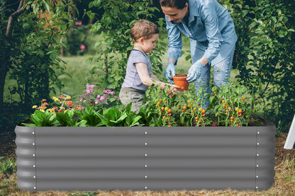 DDK Galvanized Raised Garden Bed, Outdoor Planter Bed, 6x3x1.5ft Metal Planter Box for Gardening and Planting,GD
