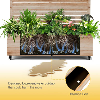 Raised Garden Bed with Trellis and Wheels,73"x47"x16" Metal Raised Garden Bed,Acacia Finish Metal Planter with Climbing Trellis for Vines & Vegetables