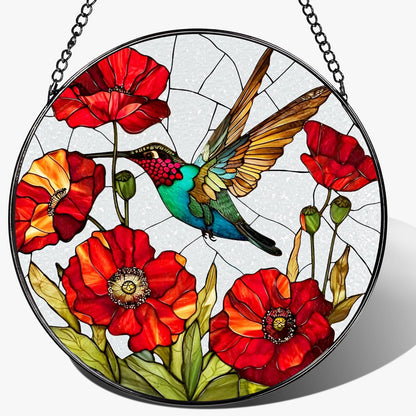 Stained Glass Window Hanging, 8 Inch Hummingbird Stained Glass Suncatcher, Sun Catcher Indoor Window, Hummingbird Decor, Gifts for Mom, Gifts for Grandma, Mothers Day, Christmas, Birthday Gift