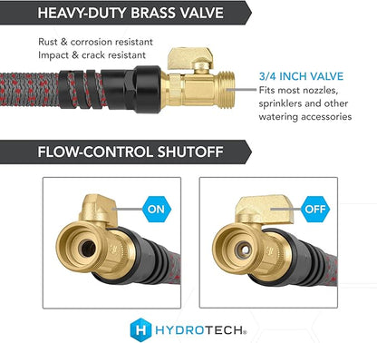 HydroTech 5/8" 200 ft Expandable Garden Hose - Flexible, Lightweight, Durable and Burst-Proof Hose with Reinforced Latex Core and Solid Brass Fittings - Great for Lawn Care, Garden, and Car Washing