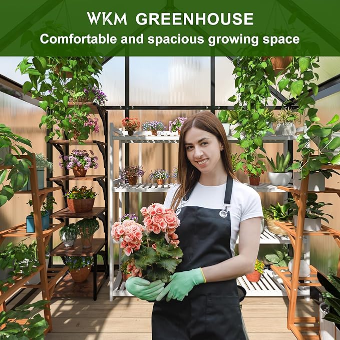 WKM Greenhouse - 5.6x3.7 FT Quick-fit Aluminum Structure with Window Ventilation, Black