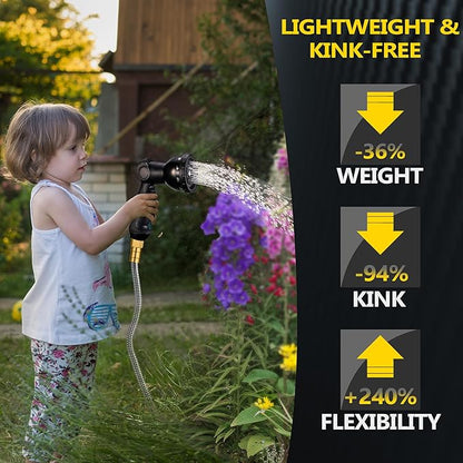 Metal Garden Hose 150 ft - Stainless Steel Garden Hose Leak-Proof with Layer Latex Core - 2025 Version/New Patented,Lightweight, Durable Hoses with Nozzles - Less-Kink Flexible Metal Water Hose