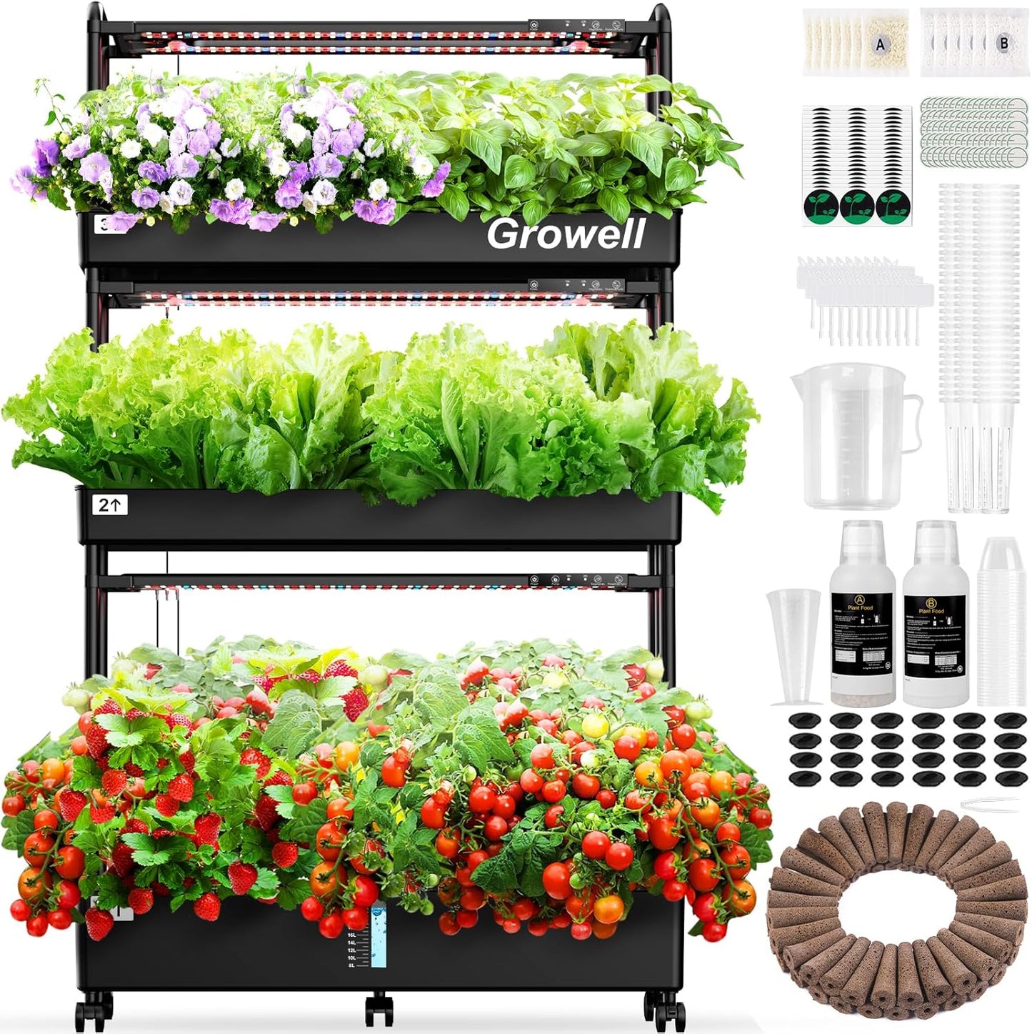 Large Hydroponics Growing System Kit, 90 Pods Vertical Hydroponic Garden with 2 Light Modes Grow Light, Auto Circulating Water System, 40L Indoor Gardening System for Herb Vegetable Fruit