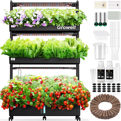 Large Hydroponics Growing System Kit, 90 Pods Vertical Hydroponic Garden with 2 Light Modes Grow Light, Auto Circulating Water System, 40L Indoor Gardening System for Herb Vegetable Fruit