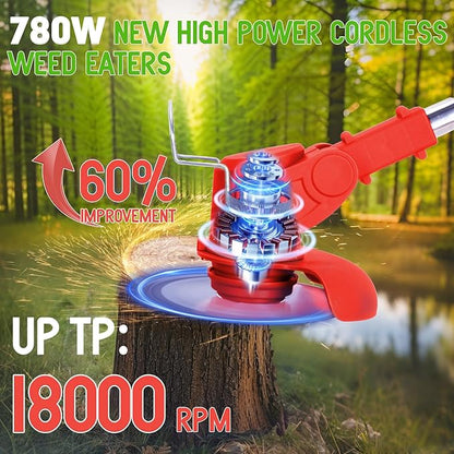 Weed Wacker Cordless Adjustable Weed Eaters 3 in 1 Electric String Trimmer Lawn with Two Battery with Charger Comes with Multiple Blades for Yard,Green,Garden(Red)