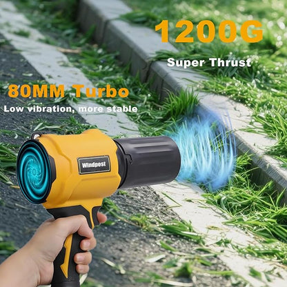 Small Cordless Leaf Blower,Leaf Blower Cordless,300000RPM Turbo Jet Blower with 1X24VX4.0Ah Battery and Charger for Patio Cleaning,Lawn Care,Car Cleaning and Dust Etc,2 Blowing Nozzles-Yellow