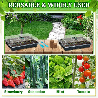 Halatool 2 Pack Seed Starter Trays with 50 Pcs Coco Pellets, Greenhouse Indoor Seed Germination System for Herbs Vegetables Flowers, Seed Starter Kit
