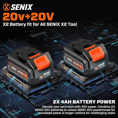 SENIX 40V 14" Electric Chainsaw, Cordless Battery Powered Chainsaw, Brushless Chain Saw, Includes 2x4Ah Batteries & Charger, Garden Tool for Trees, Pruning, Branch Cutting, Yard, Gift, CSX2-M2