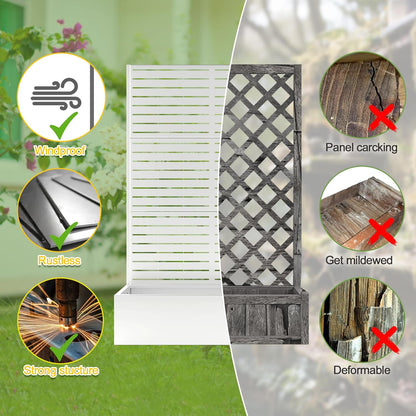 71"x47"x16" Metal Planter Box with Trellis, Raised Garden Bed with Trellis, Trellis with Planter Box & Privacy Screen for Climbing Plants, Vegetable, Vines(White, Louvered)