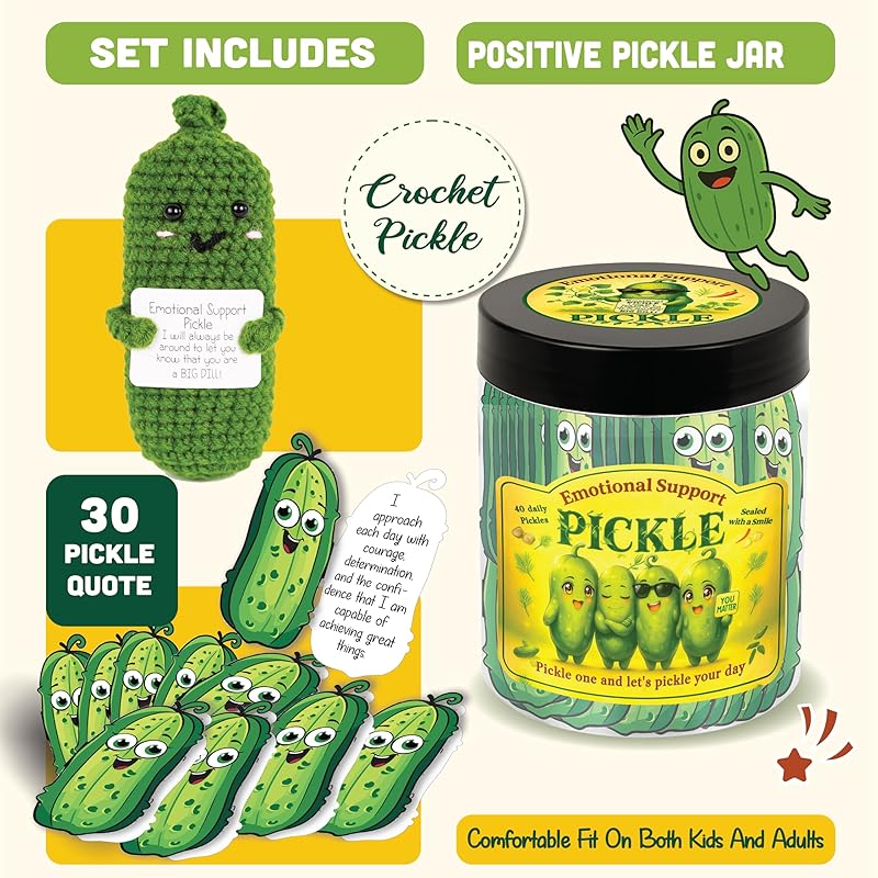 Positive Pickle Cards - Crochet Jar, Affirmation Cards For Women - Teens, Pickle Gifts, Emotional Support Crochet, Gifts For Women, Teens, Friends