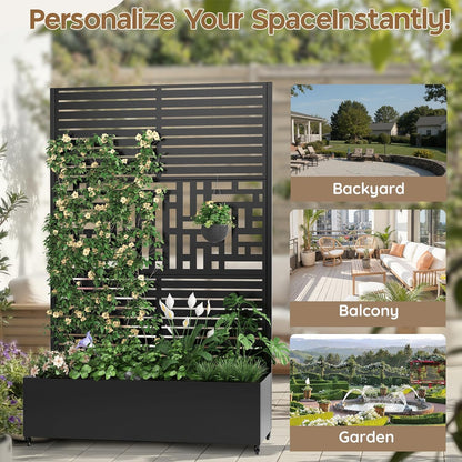 Metal Raised Garden Bed with Trellis & Wheels,72" x 47"x 15.7" Planter Box with Trellis,Privacy Planters for Patio,Garden Bed for Climbing Plants,Suitable for Climbing Plants and Vegetables,Black