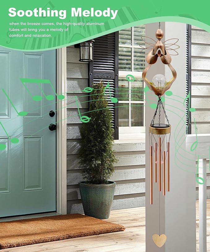 Wind Chimes Outdoor Indoor Decor: Birthday Gifts for Mom Grandma - Outside Lights for Garden Yard Patio Porch (Angel)