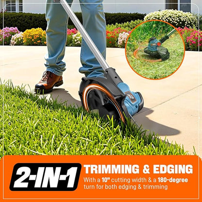 SENIX 20V 10" Cordless Weed Wacker, String Trimmer, Telescoping Rotating Shaft, Adjust Head & Assistant Grip, Auto Line Feed w/ 2.5Ah Battery & Charger, GTX2-M