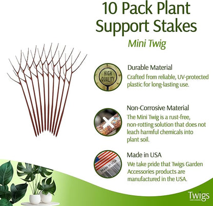 Twigs - Plant Support Stakes for Indoor, Outdoor & Climbing Plants, Gardening Supplies, Garden Accessories, Trellis & Ring Alternative, Made in USA - Begonia (Red), 10 Pack, 12" L, Mini Twigs